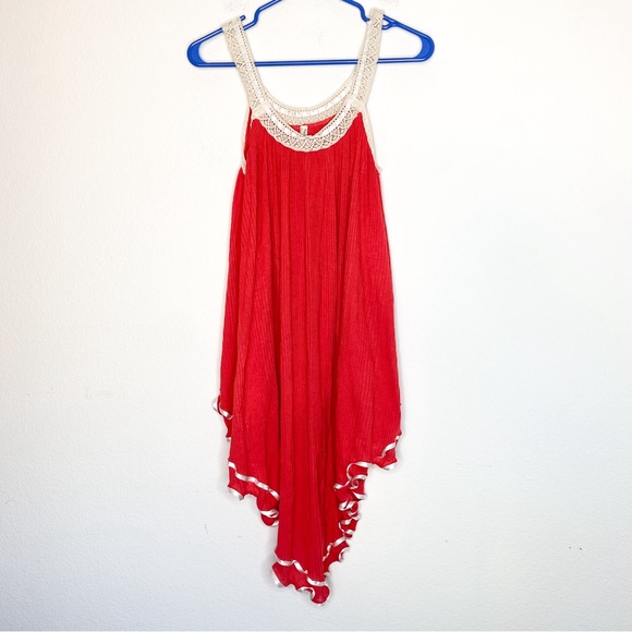 Free People Red Ribbed Lace Ribbon Nightgown Slip Dress - Picture 1 of 6